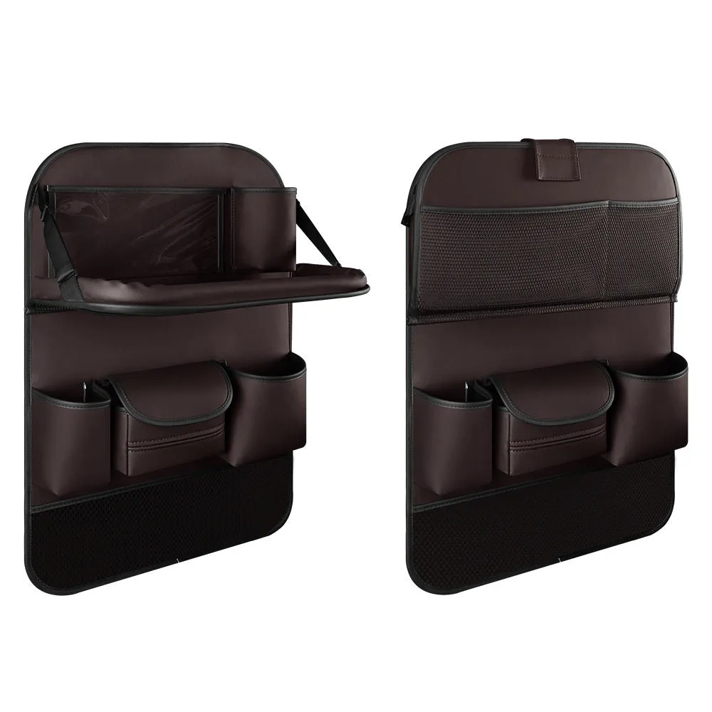Car seat back storage bag with foldable dining table in leather, waterproof and pressure resistant, high grade gray colour
