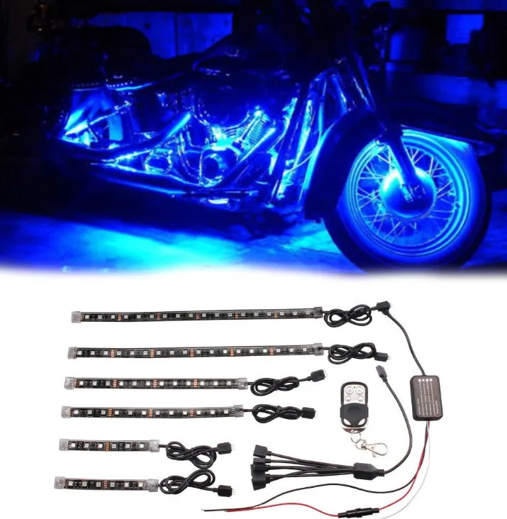 RGB LED atmosphere light kit for car interior with six flexible strips and remote control