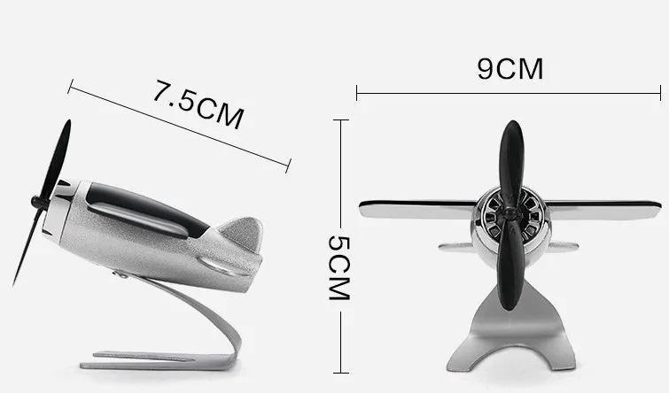 Solar powered aircraft car air freshener decoration in silver with aroma sticks and non-slip mat