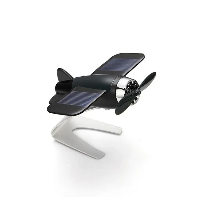 Solar powered aircraft car air freshener decoration in silver with aroma sticks and non-slip mat