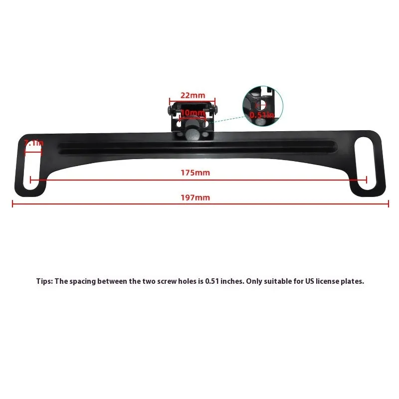 3 black metal licence plate frames with screws and screwdriver for rearview camera bracket on wooden surface