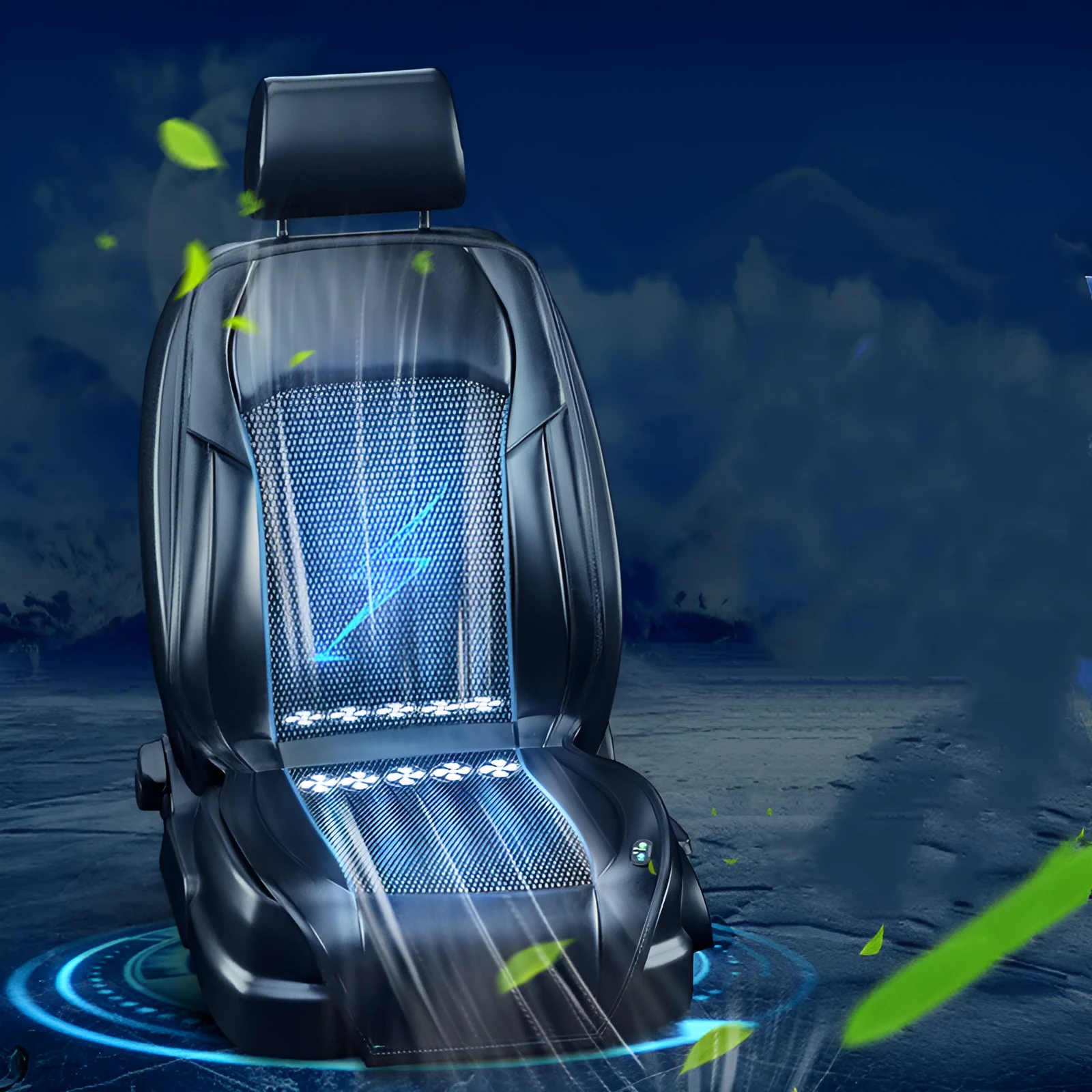 Ventilated car seat cushion with cooling fan grid in ABS material