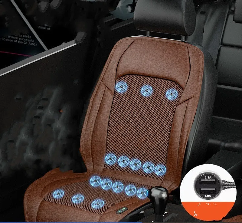 Ventilated car seat cushion with cooling fan grid in ABS material