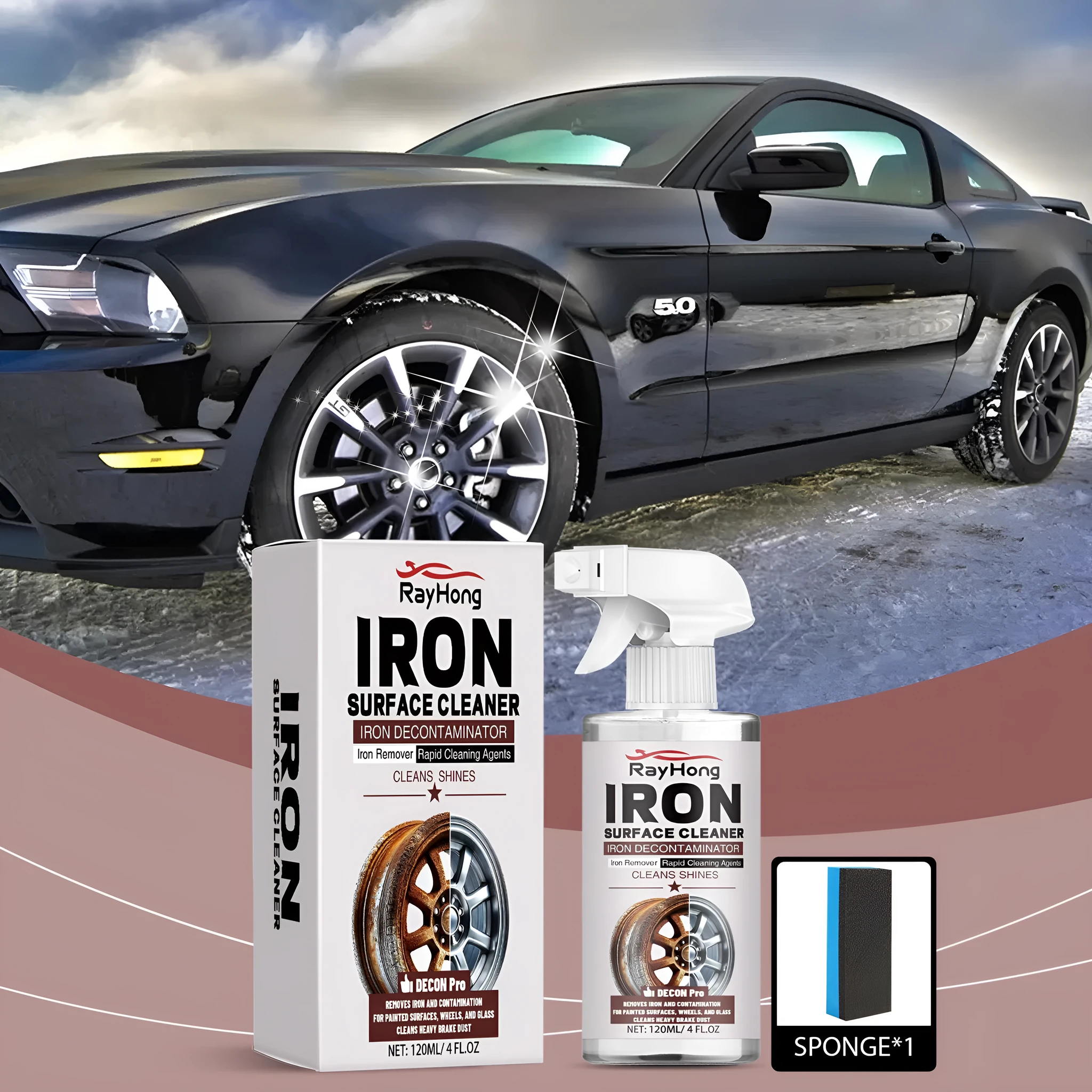 Car wheel hub rust removing cleanser 120ml bottle with sponge mop cleaning kit