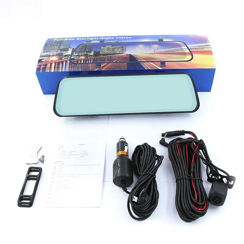 10-inch streaming media rearview mirror tachograph with front and rear dual lenses and touchscreen display