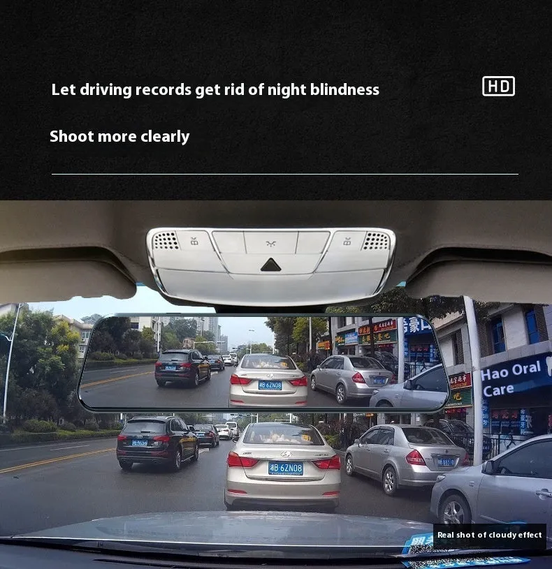 10-inch streaming media rearview mirror tachograph with front and rear dual lenses and touchscreen display