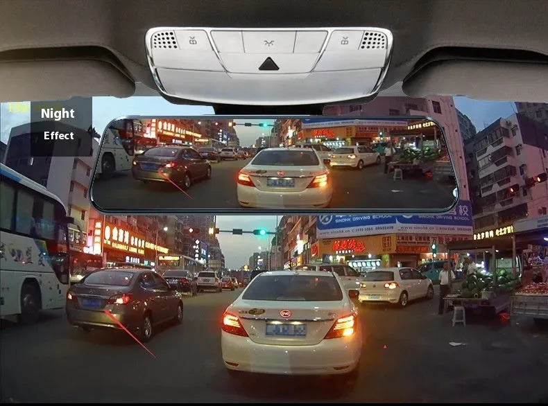 10-inch streaming media rearview mirror tachograph with front and rear dual lenses and touchscreen display