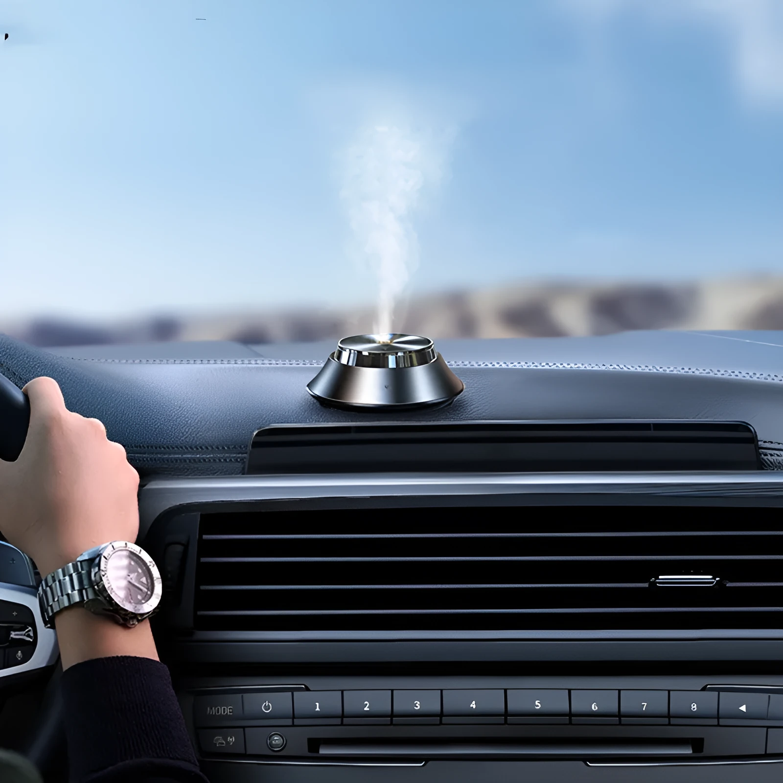 Black metal car aromatherapy air purifier with butterfly design and USB power cable