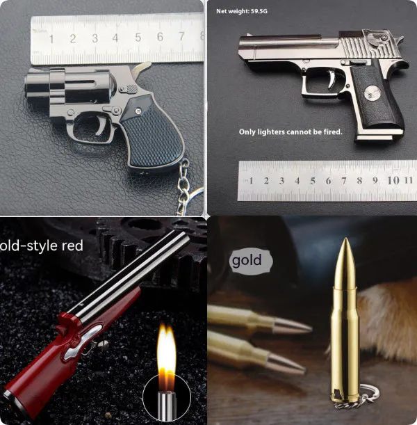 Metal keychain windproof toy lighter in four colours black bronze gold and red bronze