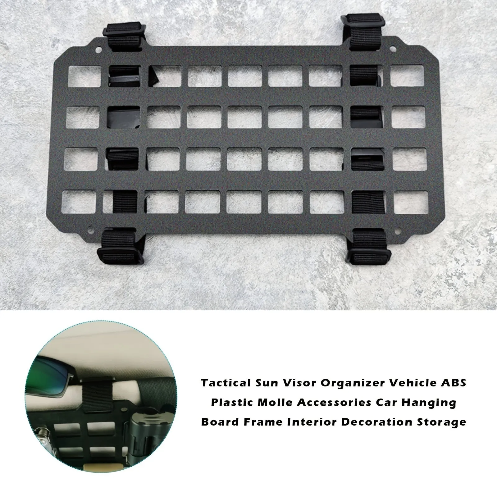 Black rigid PC+ABS MOLLE visor plate for car truck sun visor storage of tactical gear