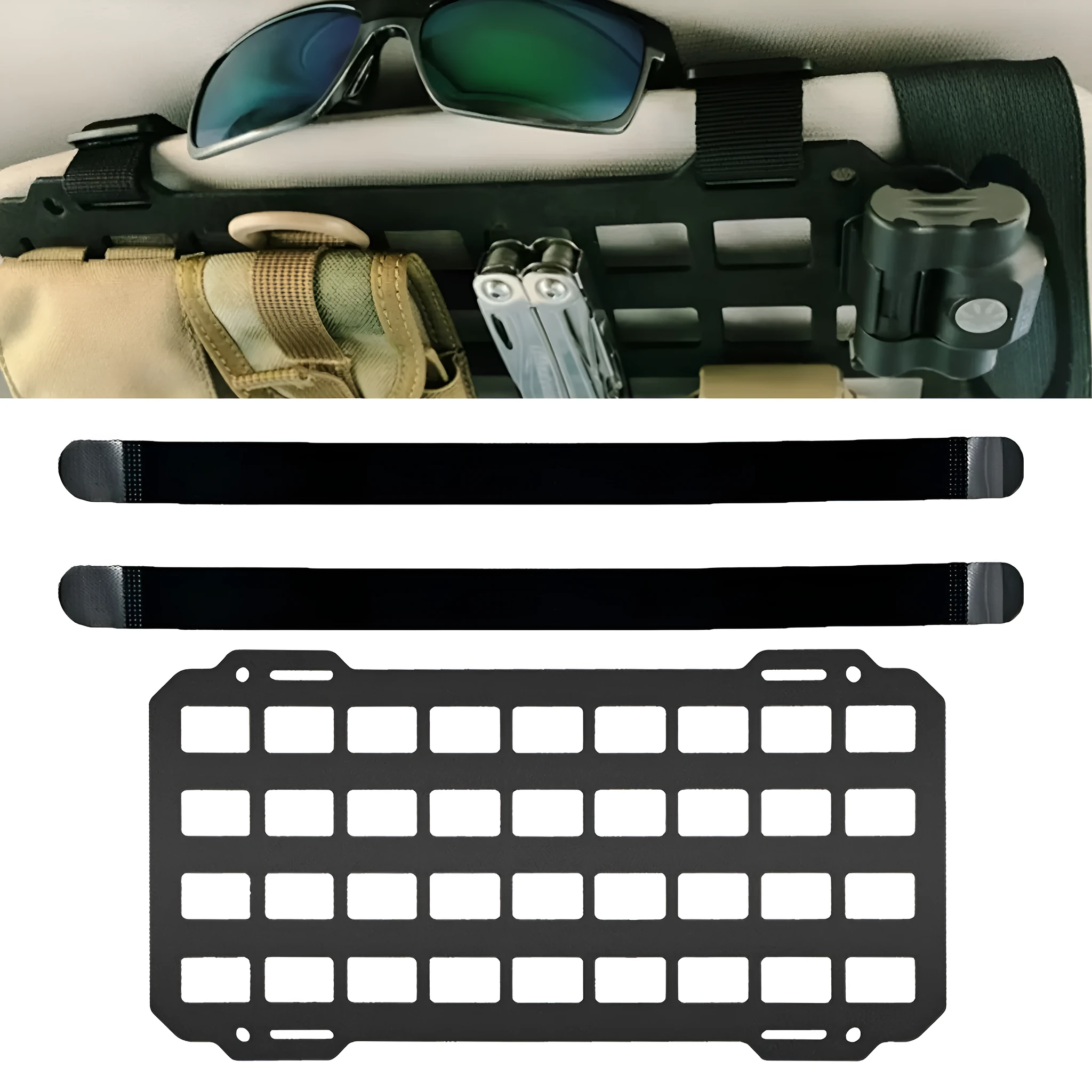 Black rigid PC+ABS MOLLE visor plate for car truck sun visor storage of tactical gear