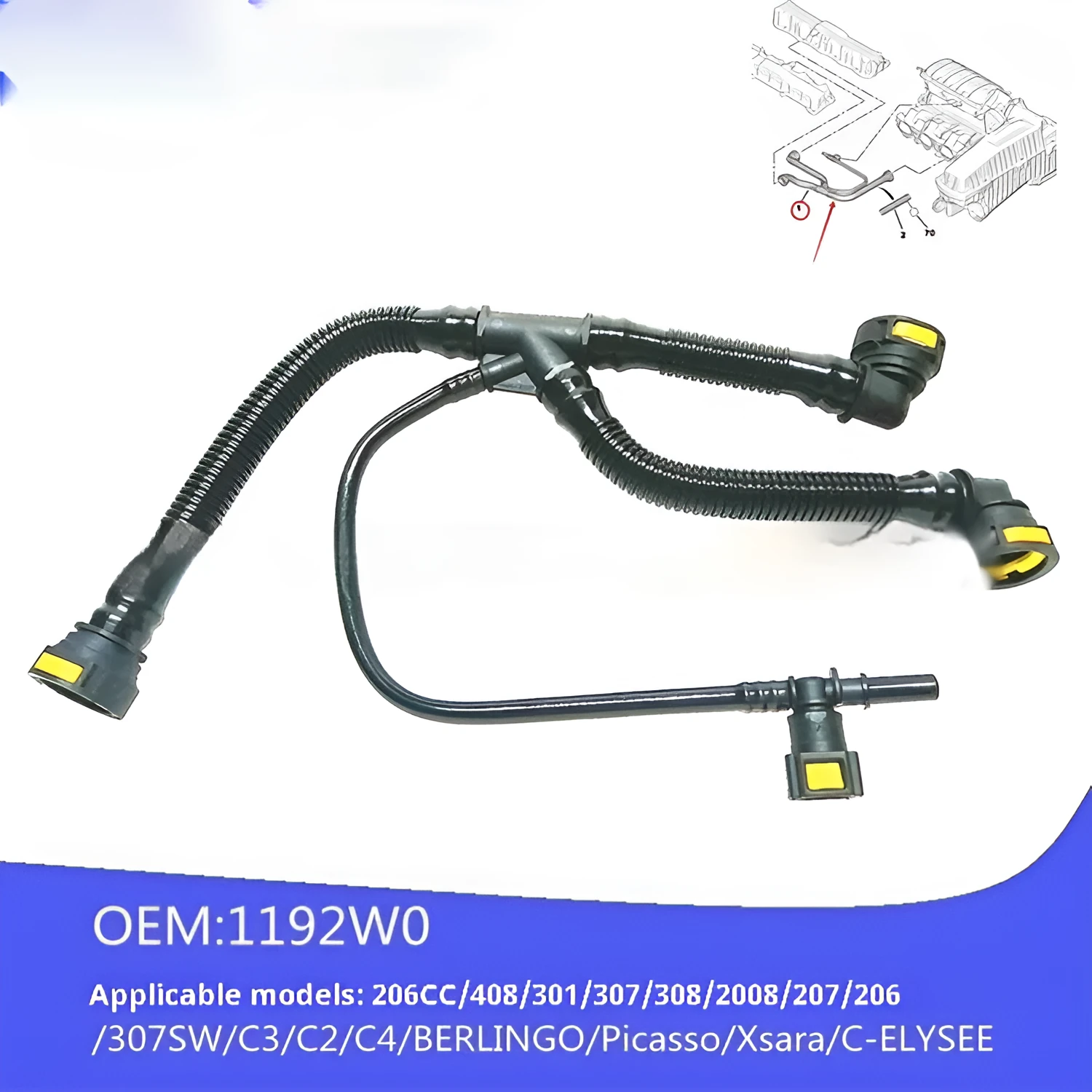 Black plastic crankshaft ventilation pipe 1192W0 for Peugeot Citroen engine breather system