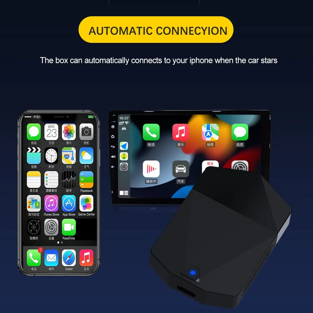 CarPlay wireless adapter M25 with 9-inch capacitive screen 1080P ABS black 65x43x12mm for Apple iPhone