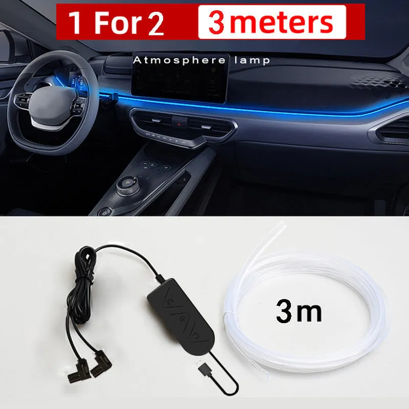 Car USB atmosphere light with RGB colours, ABS housing, fibre cable for centre console and instrument panel modification