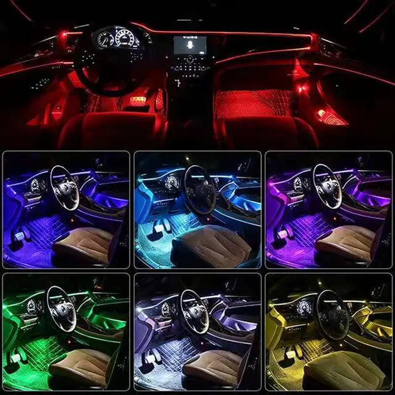 Car USB atmosphere light with RGB colours, ABS housing, fibre cable for centre console and instrument panel modification