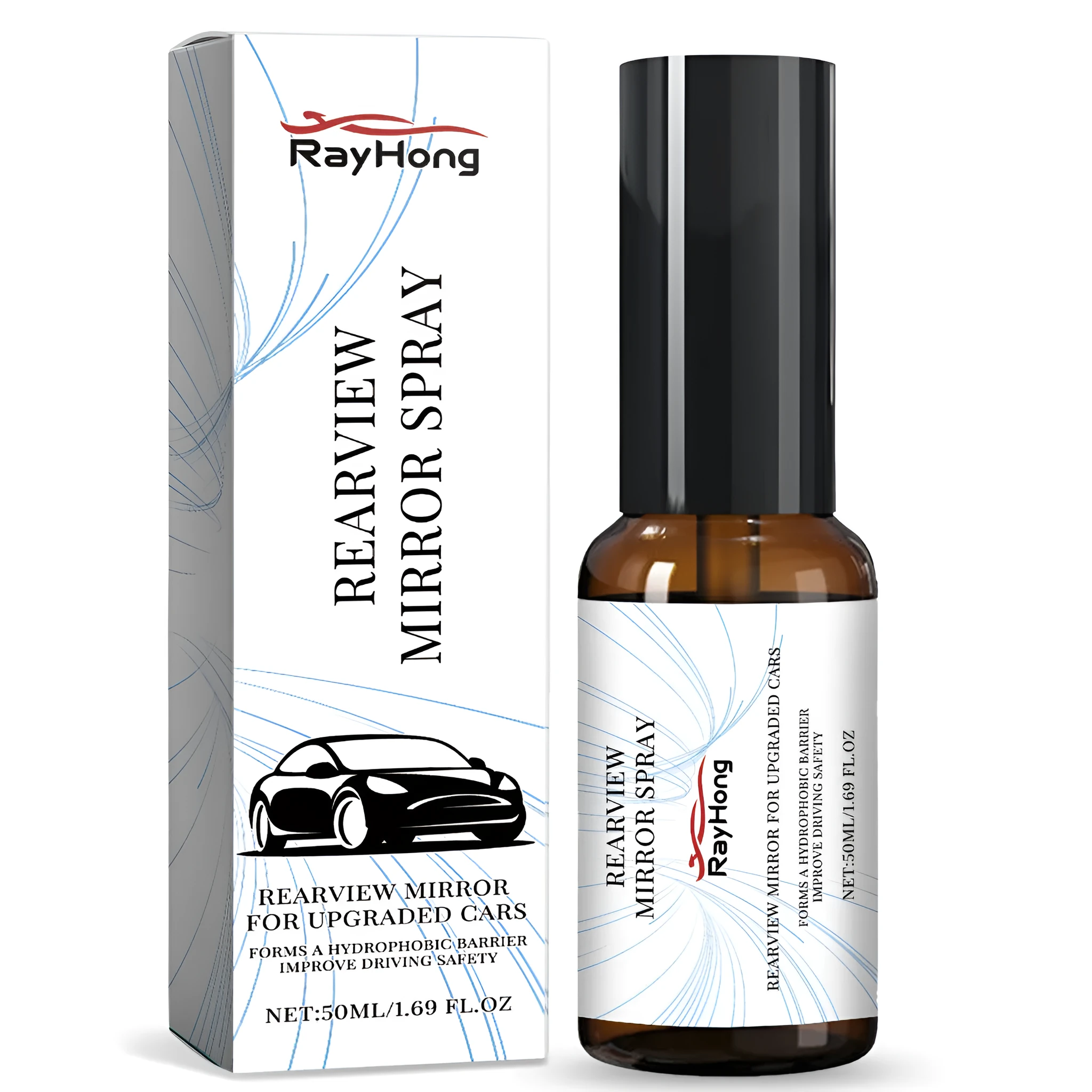 Rearview mirror spray 50ml PET bottle with spray head on white background