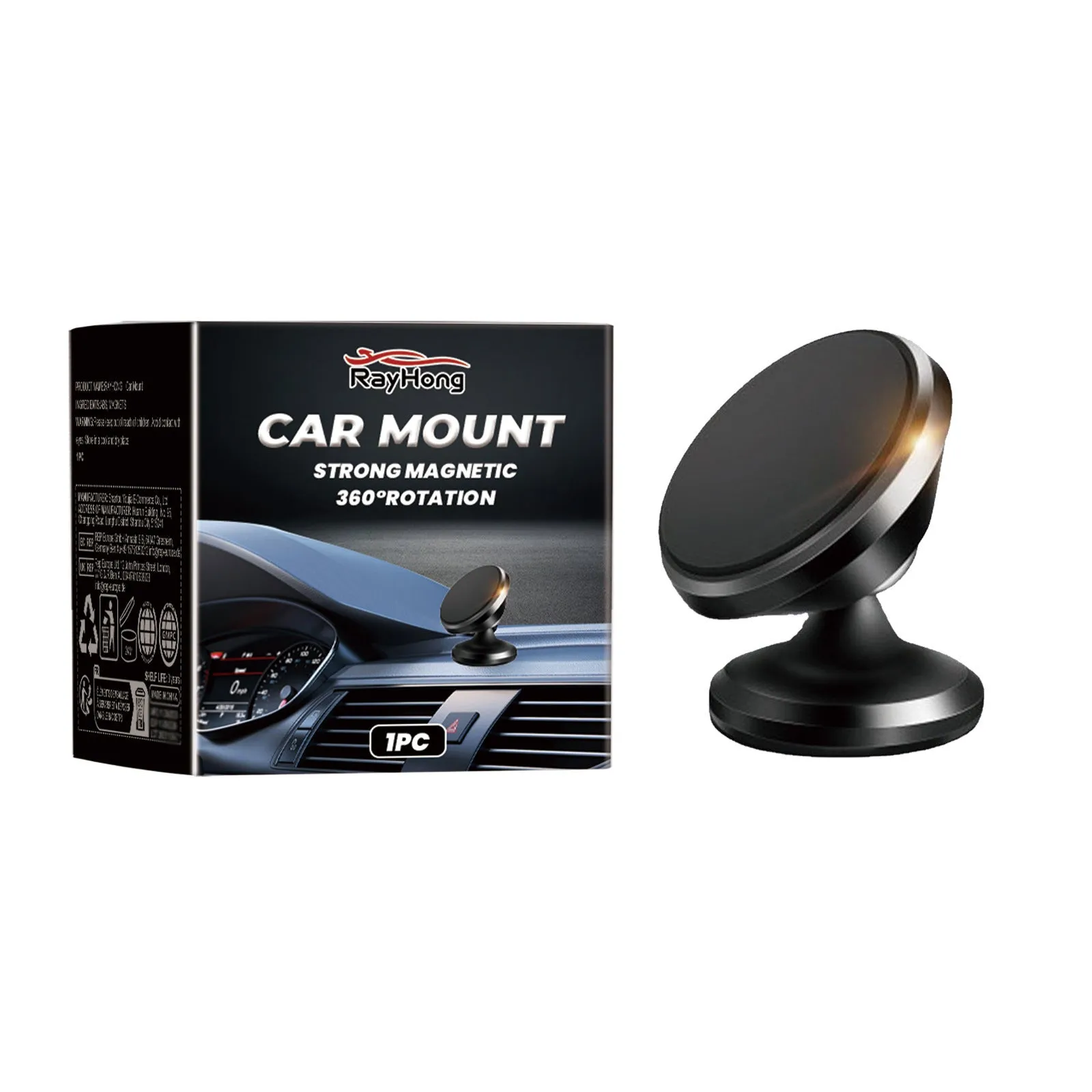 Black magnetic car foldable phone holder with compact ABS design on a desk surface