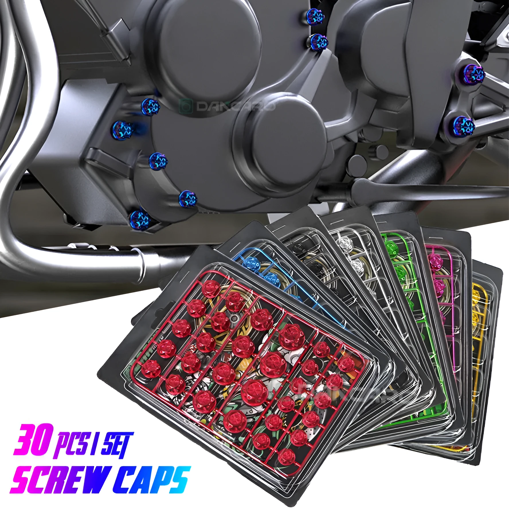 30-piece set of coloured ABS plastic motorcycle screw caps for engine bolt protection