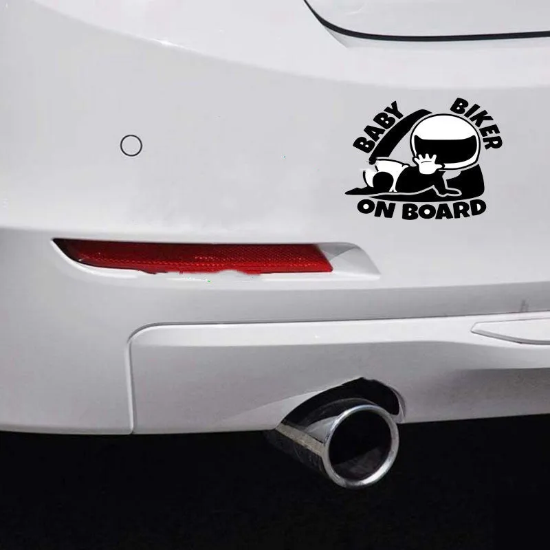 Black and white reflective BABY ON BOARD car sticker measuring 14.5 by 15 centimetres.