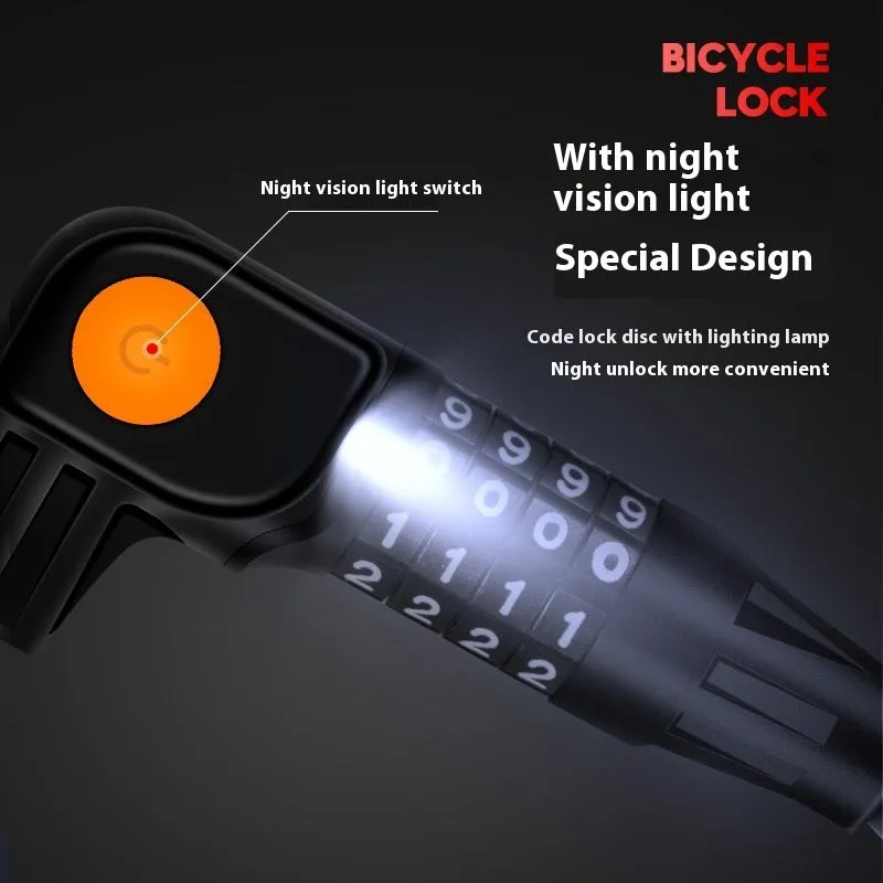 Black and orange 100cm steel cable password bicycle lock with double open mechanism