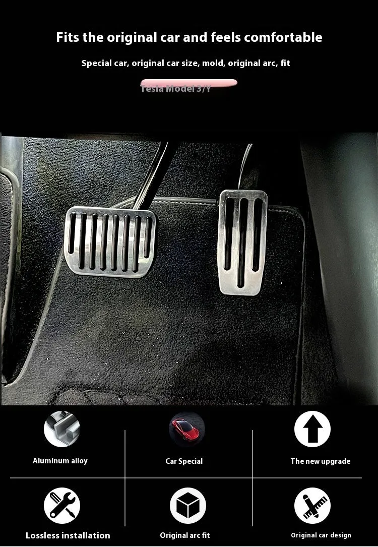 Tesla Model 3 Y aluminium alloy anti-skid car accelerator and brake pedal set in silver