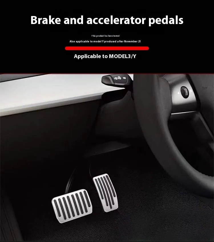 Tesla Model 3 Y aluminium alloy anti-skid car accelerator and brake pedal set in silver