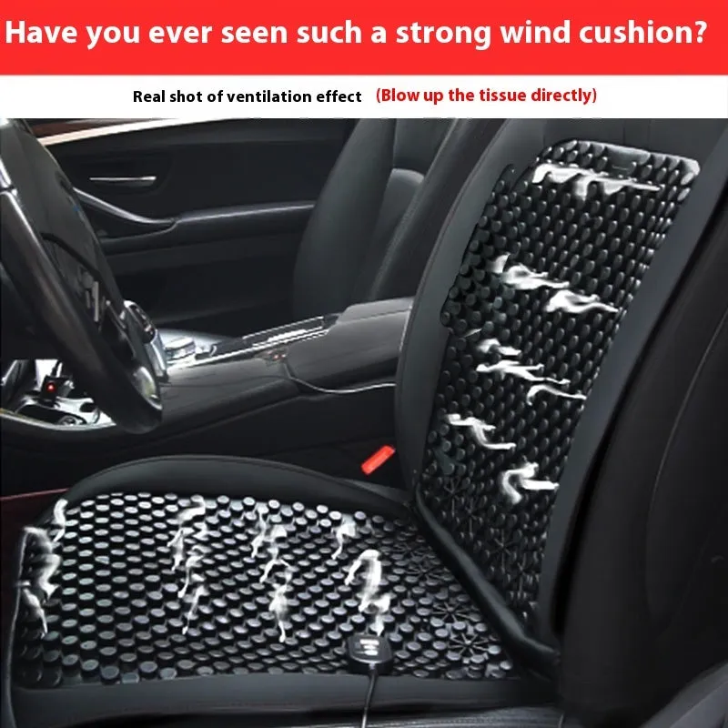 Black car seat ventilation cushion with 4 fans for 12v vehicles, without backrest