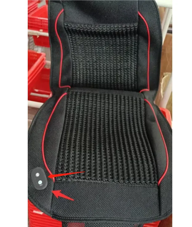 Car ventilation seat cushion in minimalist design showing 60x60cm dimensions with power cord