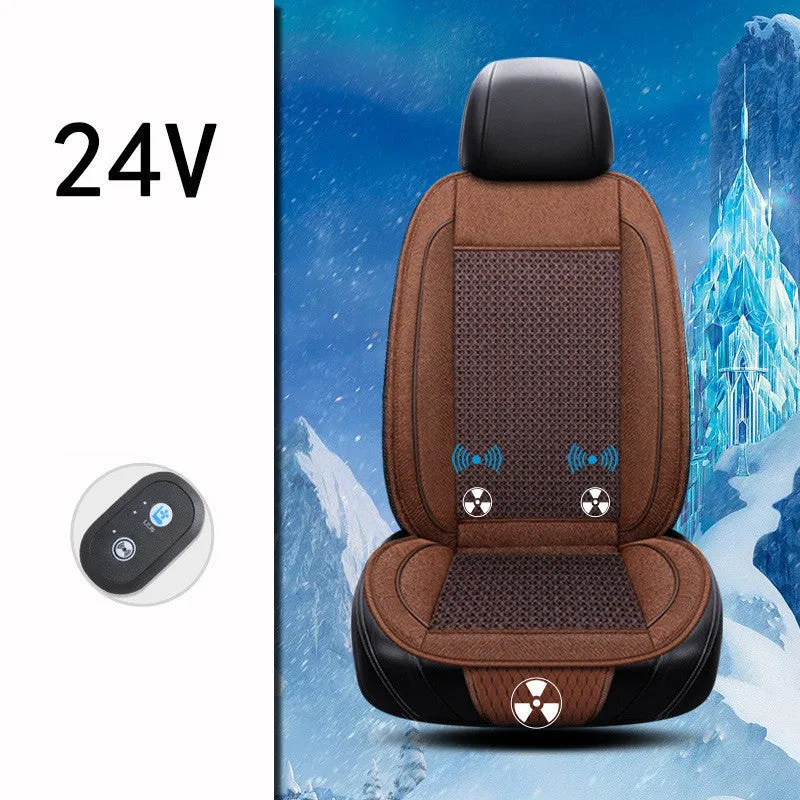 Car ventilation seat cushion in minimalist design showing 60x60cm dimensions with power cord