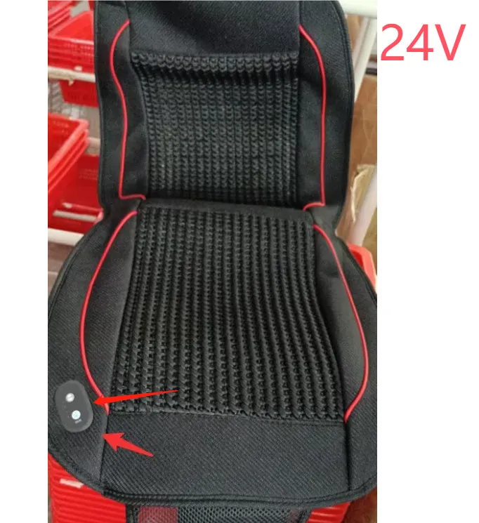 Car ventilation seat cushion in minimalist design showing 60x60cm dimensions with power cord
