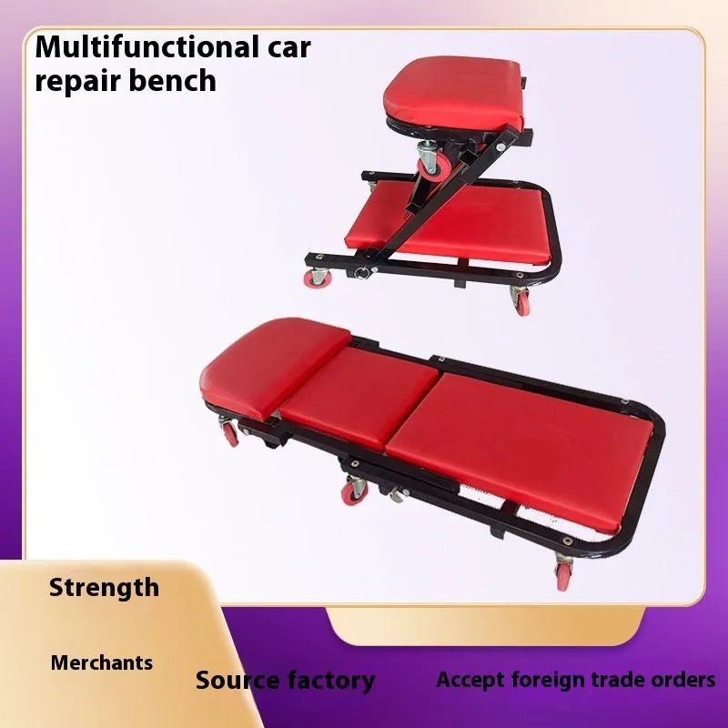 Thickened steel pipe folding dual-purpose repair bench in black, size 1020x420x140 mm, for auto repair