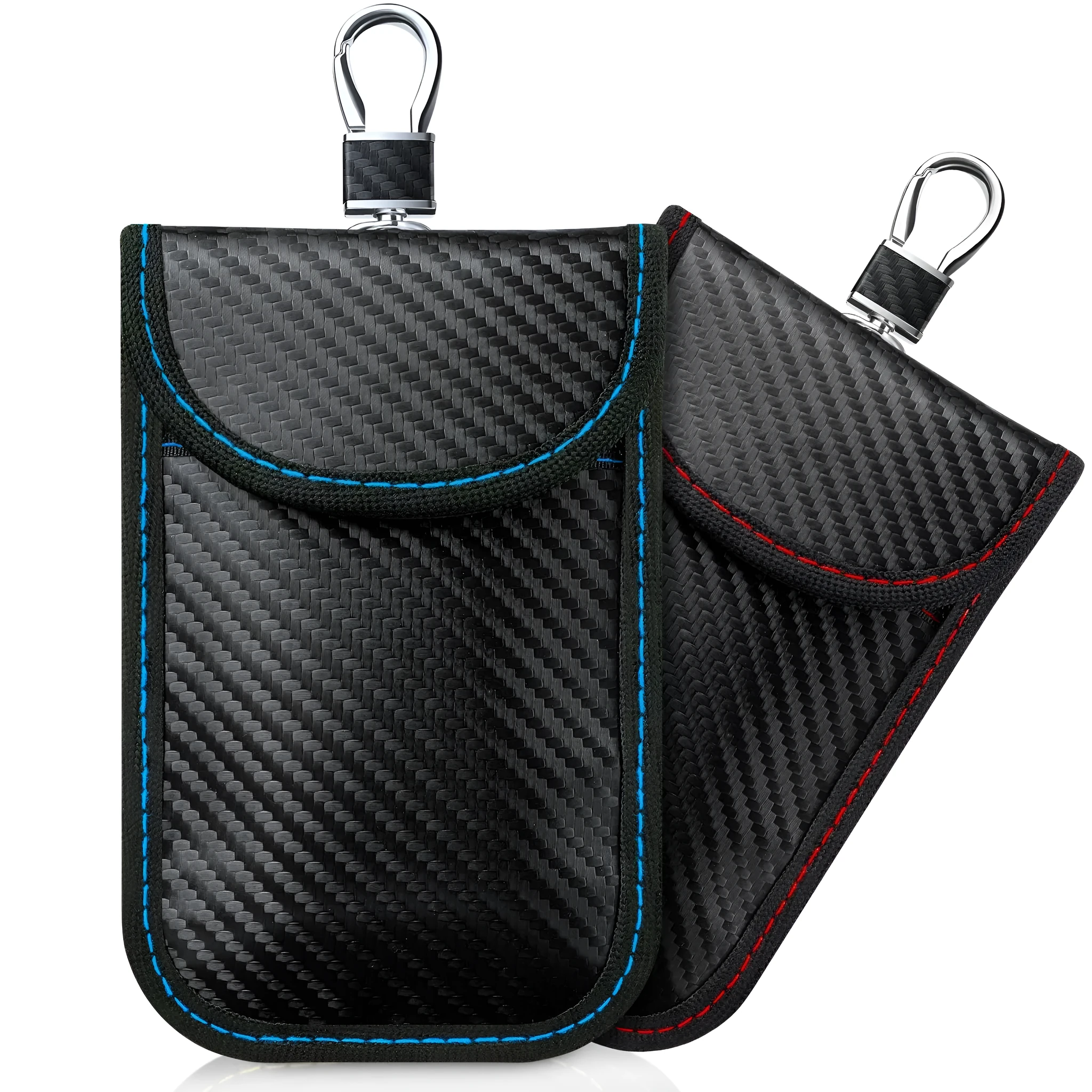 Faraday bag key protector (16 x 10 cm) in blue, green, red, and white for car key fob signal blocking anti-theft