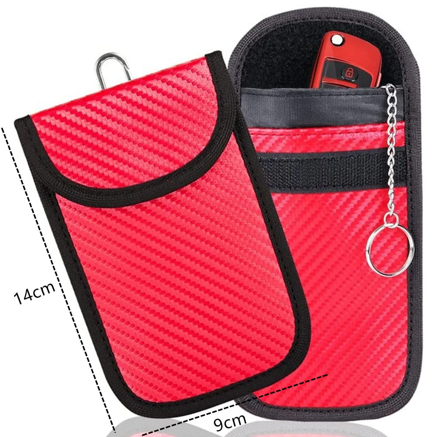 Faraday bag key protector (16 x 10 cm) in blue, green, red, and white for car key fob signal blocking anti-theft