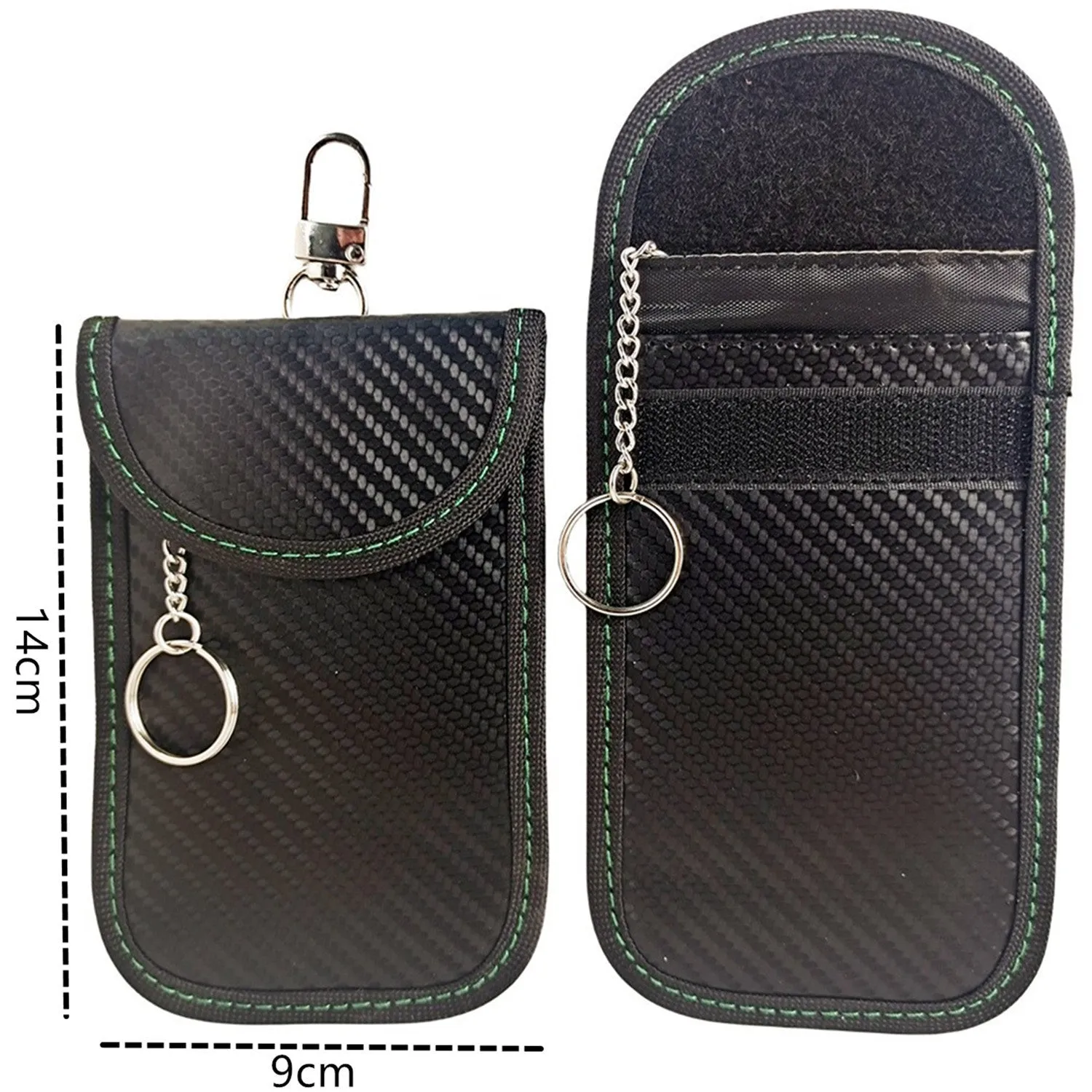 Faraday bag key protector (16 x 10 cm) in blue, green, red, and white for car key fob signal blocking anti-theft