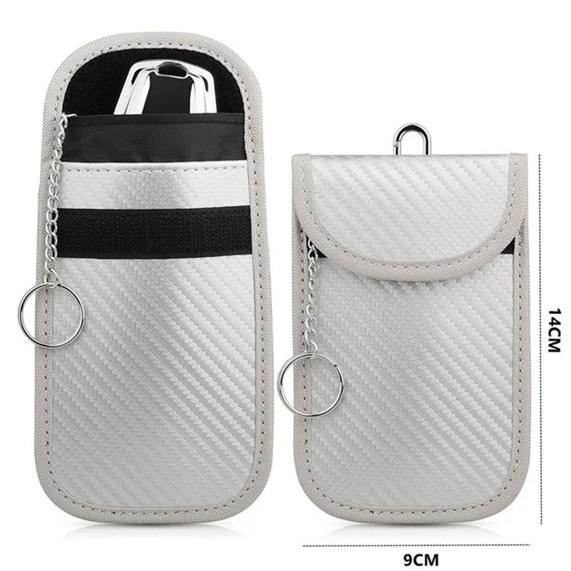 Faraday bag key protector (16 x 10 cm) in blue, green, red, and white for car key fob signal blocking anti-theft