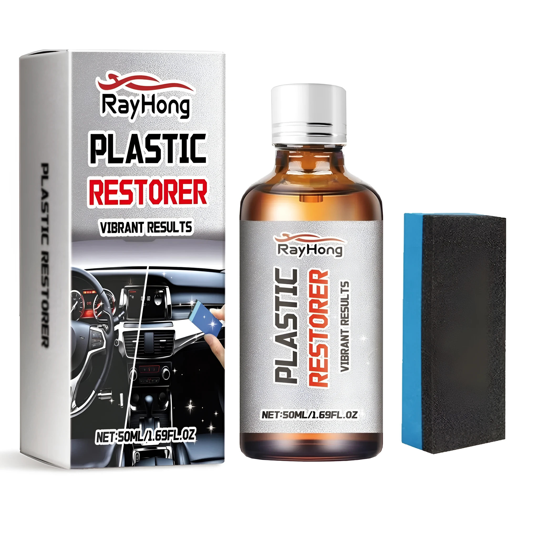 Vehicle plastic parts repair care solution 50ml bottle with sponge applicator for car trim restoration