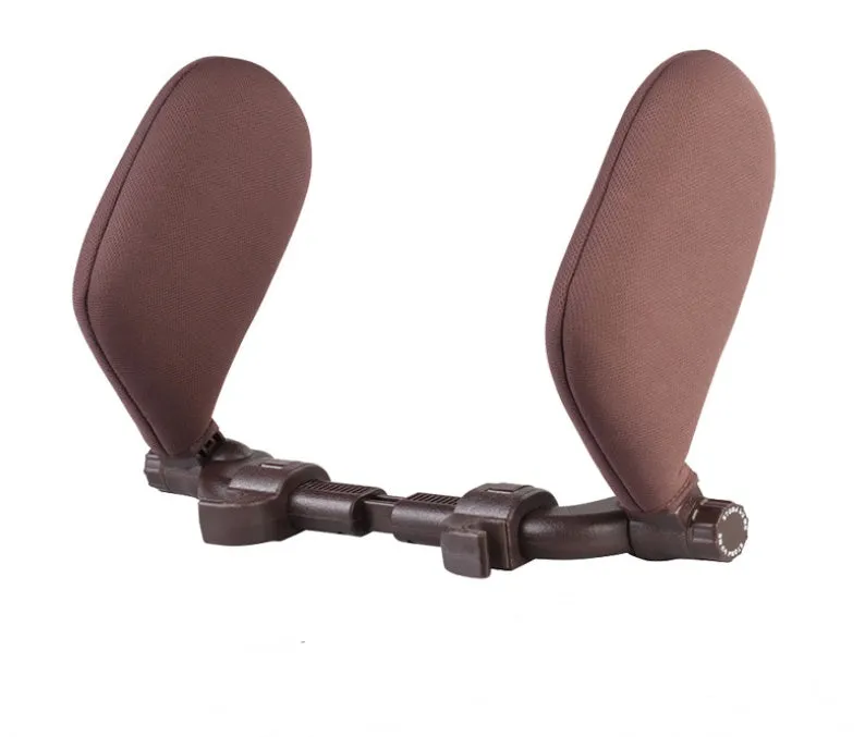 Car seat headrest pillow with memory foam bolsters and adjustable ABS support rod in beige