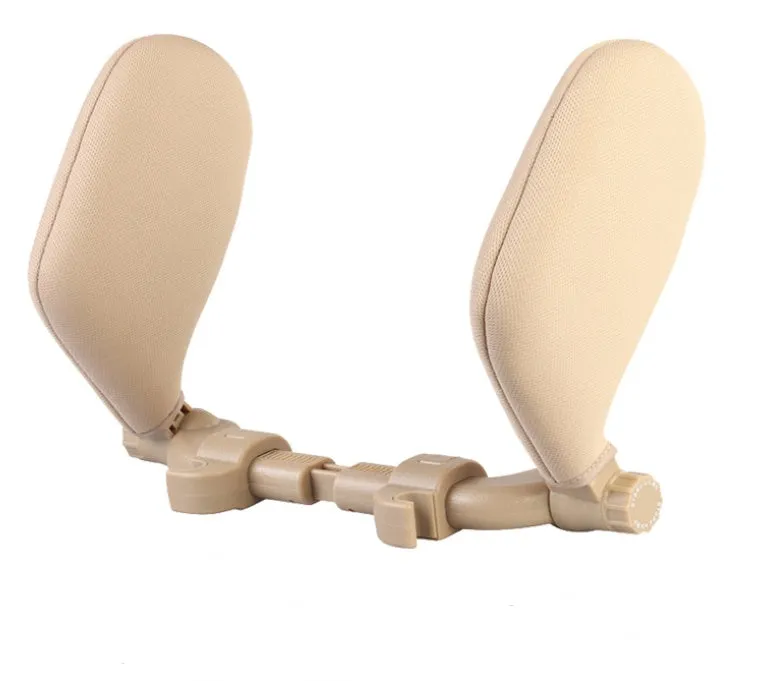 Car seat headrest pillow with memory foam bolsters and adjustable ABS support rod in beige