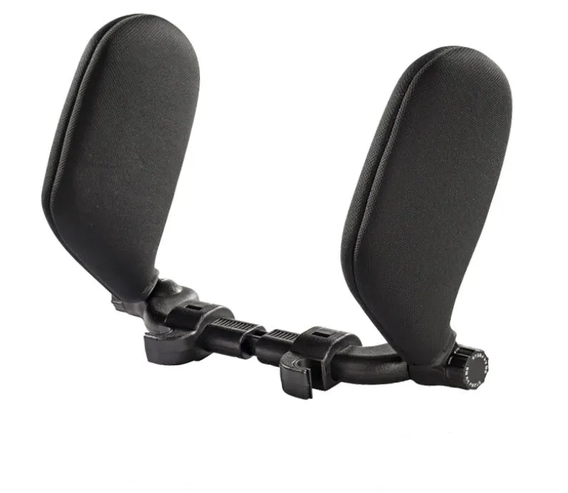 Car seat headrest pillow with memory foam bolsters and adjustable ABS support rod in beige