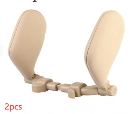 Car seat headrest pillow with memory foam bolsters and adjustable ABS support rod in beige