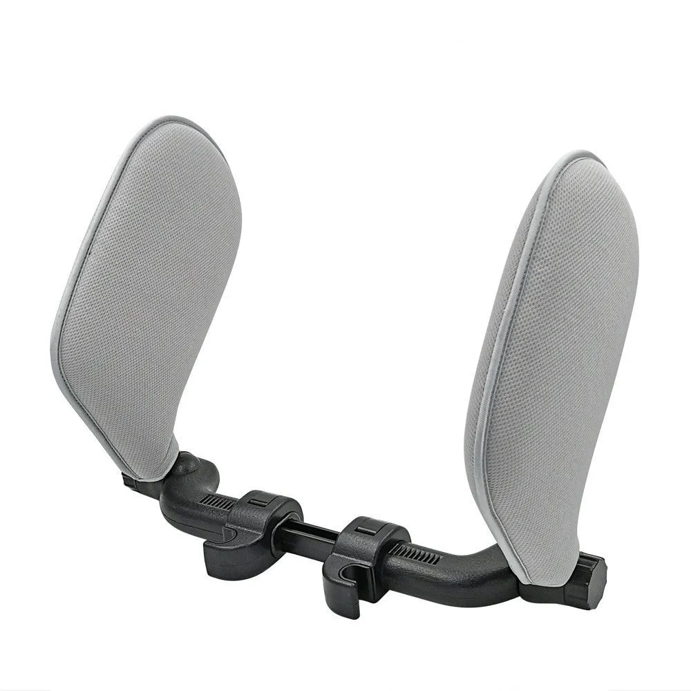Car seat headrest pillow with memory foam bolsters and adjustable ABS support rod in beige