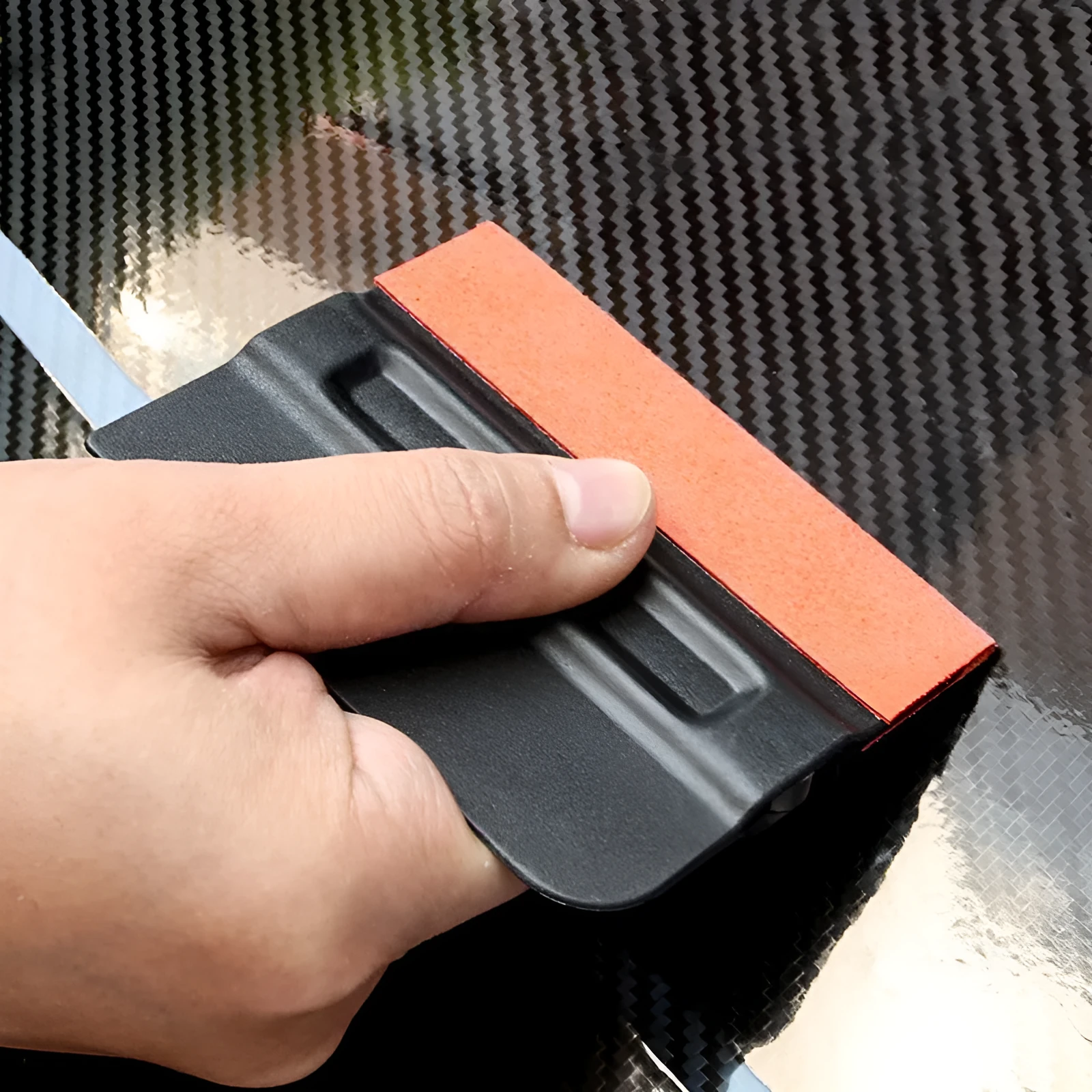 ABS plastic car vinyl film scraper tool with options for deerskin or wool scraping head.