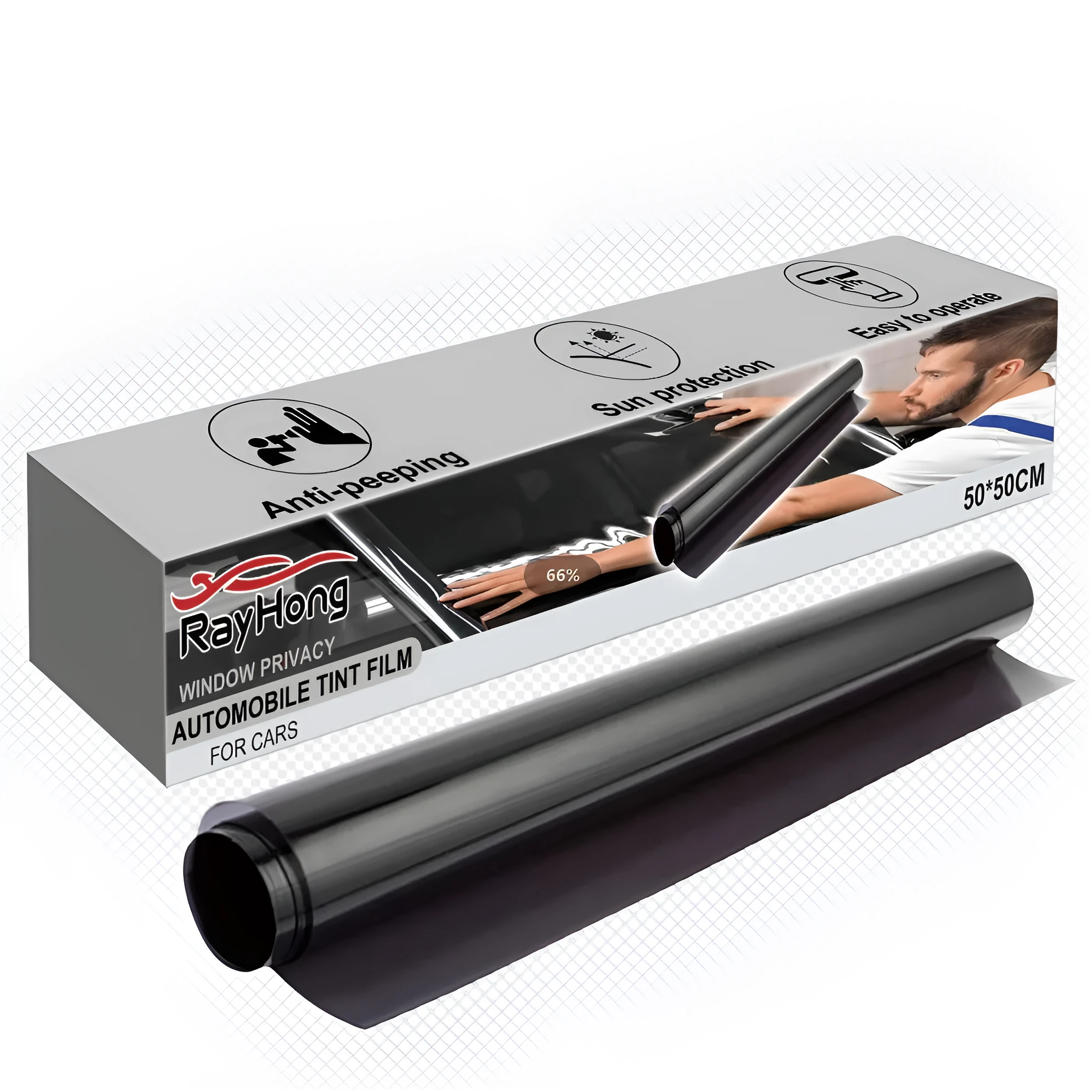 Black anti-peeping car window film 50x8x3cm plastic privacy cover on glass