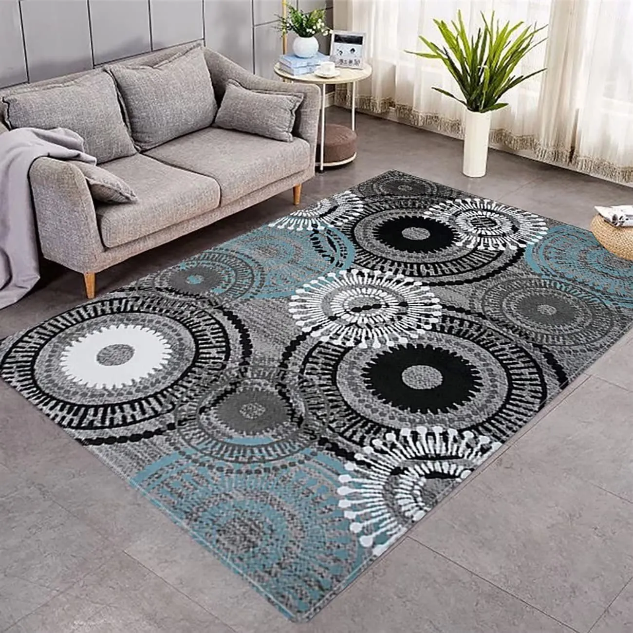 Wine red gray geometric round TPE non-slip carpet on hard floor