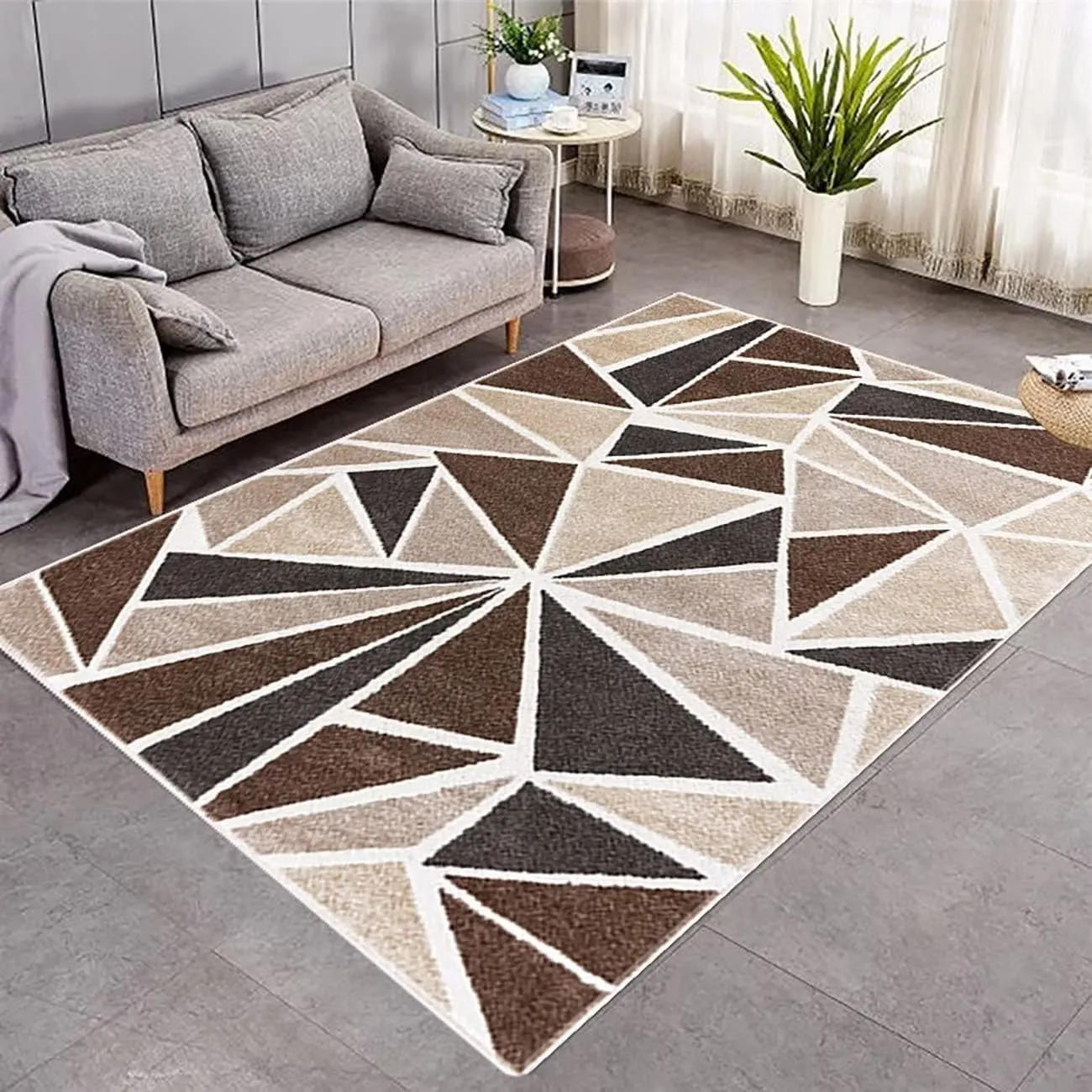 Wine red gray geometric round TPE non-slip carpet on hard floor