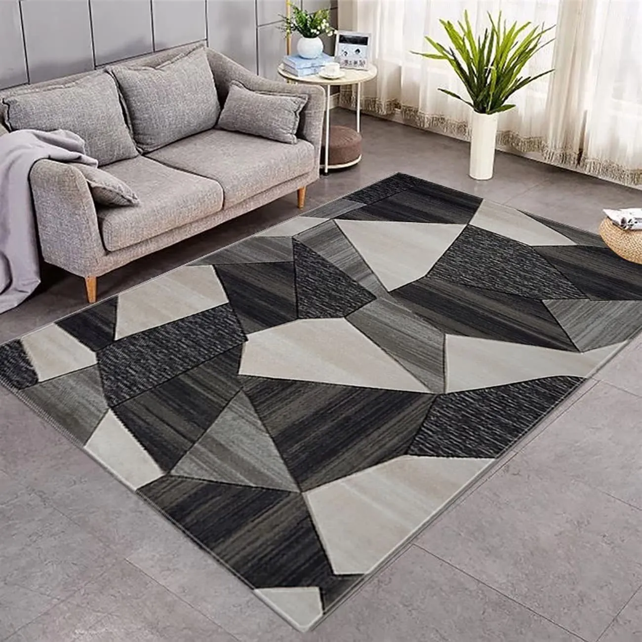 Wine red gray geometric round TPE non-slip carpet on hard floor