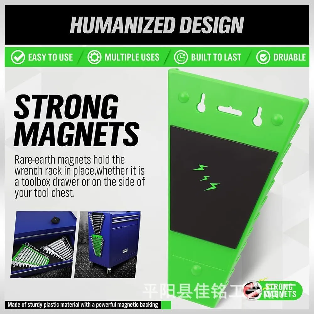 Magnetic wrench holder set of two removable racks with ABS magnet construction in black and green colour