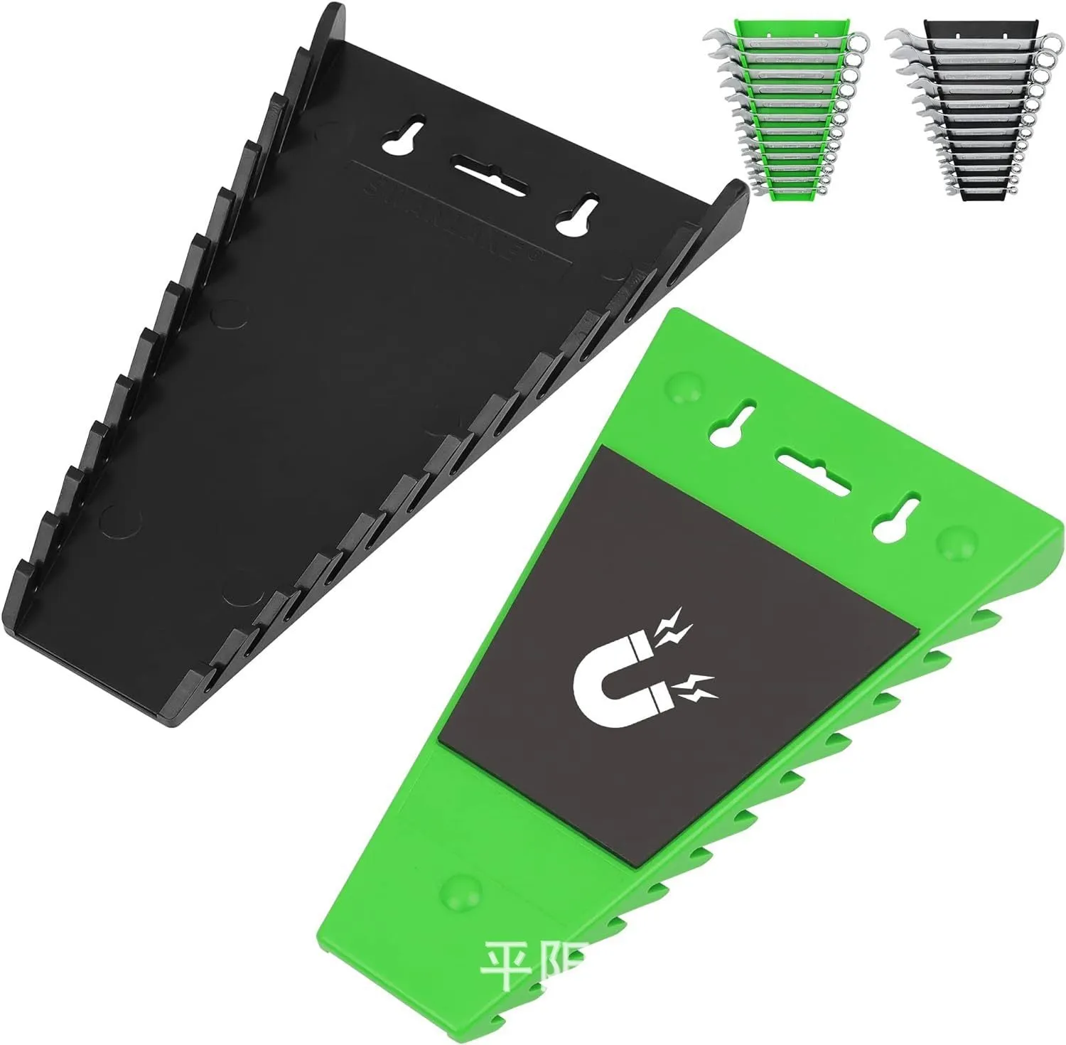 Magnetic wrench holder set of two removable racks with ABS magnet construction in black and green colour