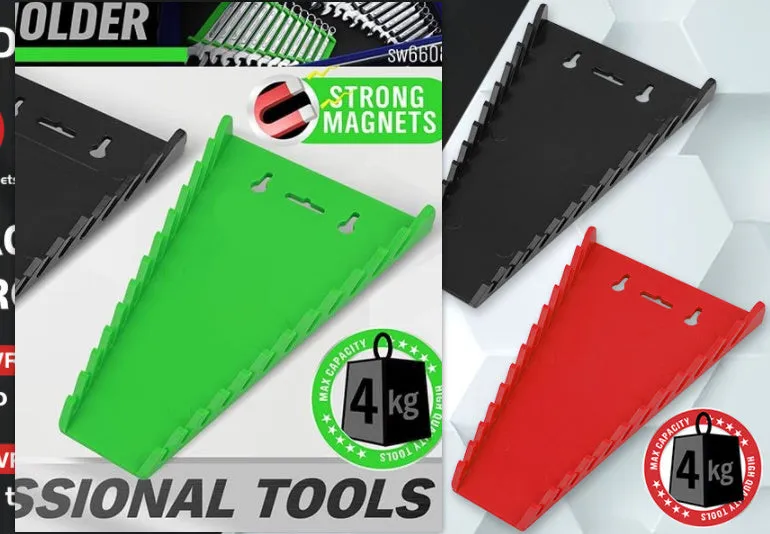 Magnetic wrench holder set of two removable racks with ABS magnet construction in black and green colour