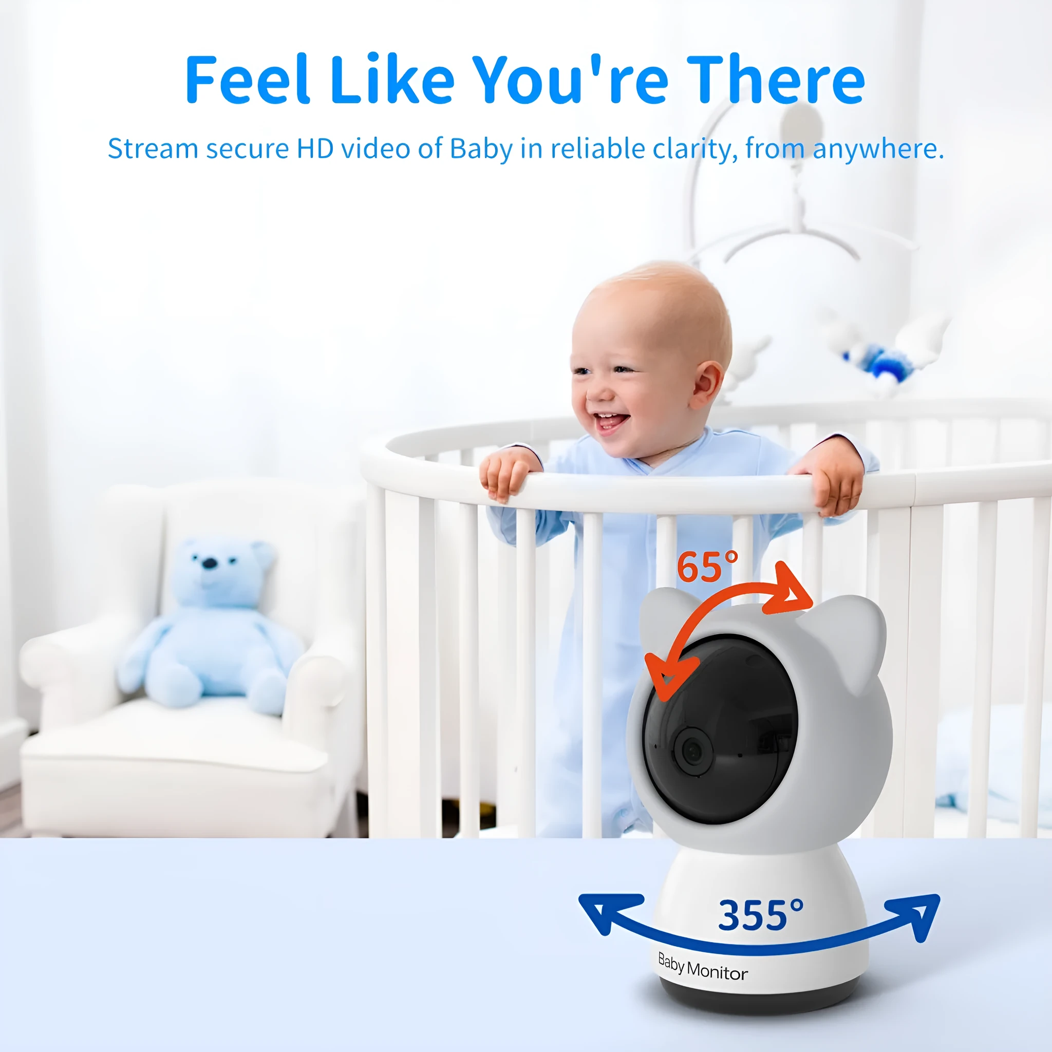 5-inch 1080p baby monitor with pan tilt camera, night vision, and 3000mAh battery